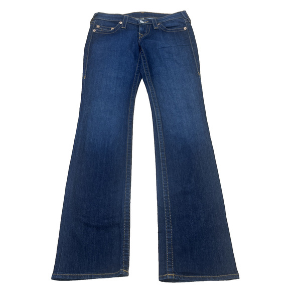 True Religion Jeans Women 28x34 Straight Leg Low Rise Dark Wash Denim Boho - Picture 1 of 15